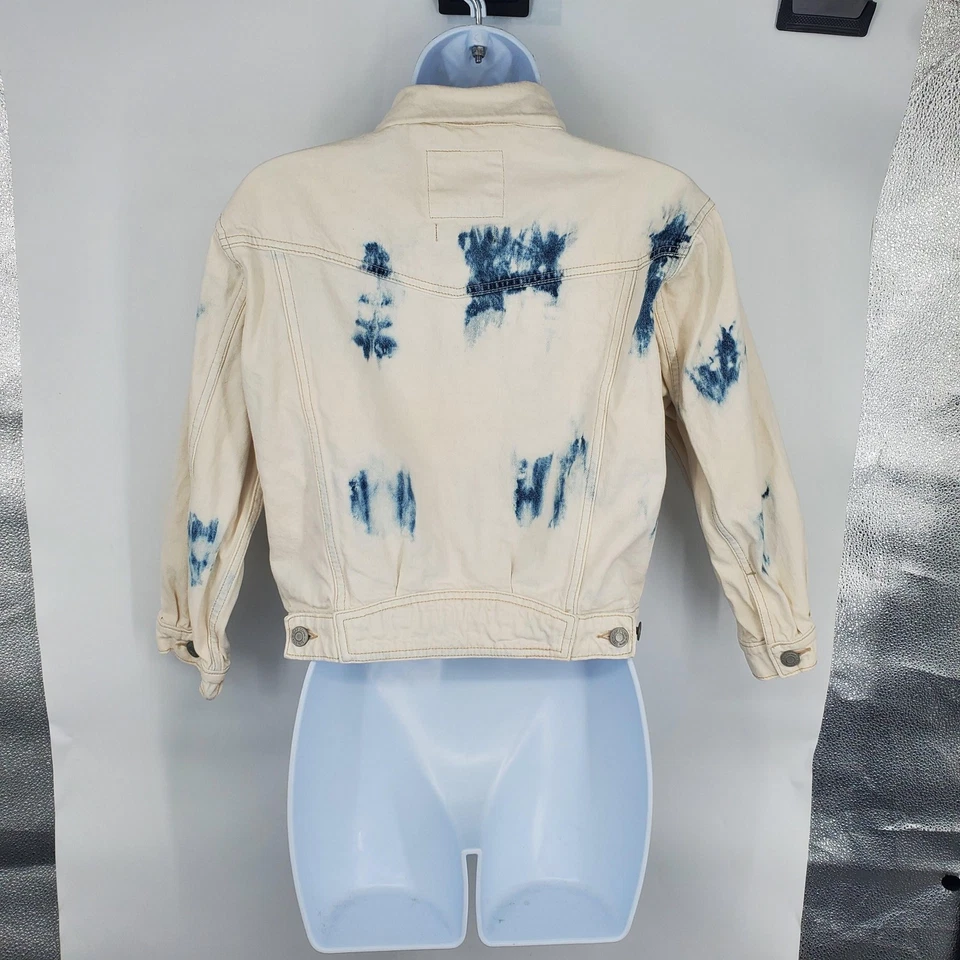 Chaqueta GAP Adolescente Grande Azul Crema Tie Dye Jean Denim Camionero Abotonada Envejecida Foto 4 de 4