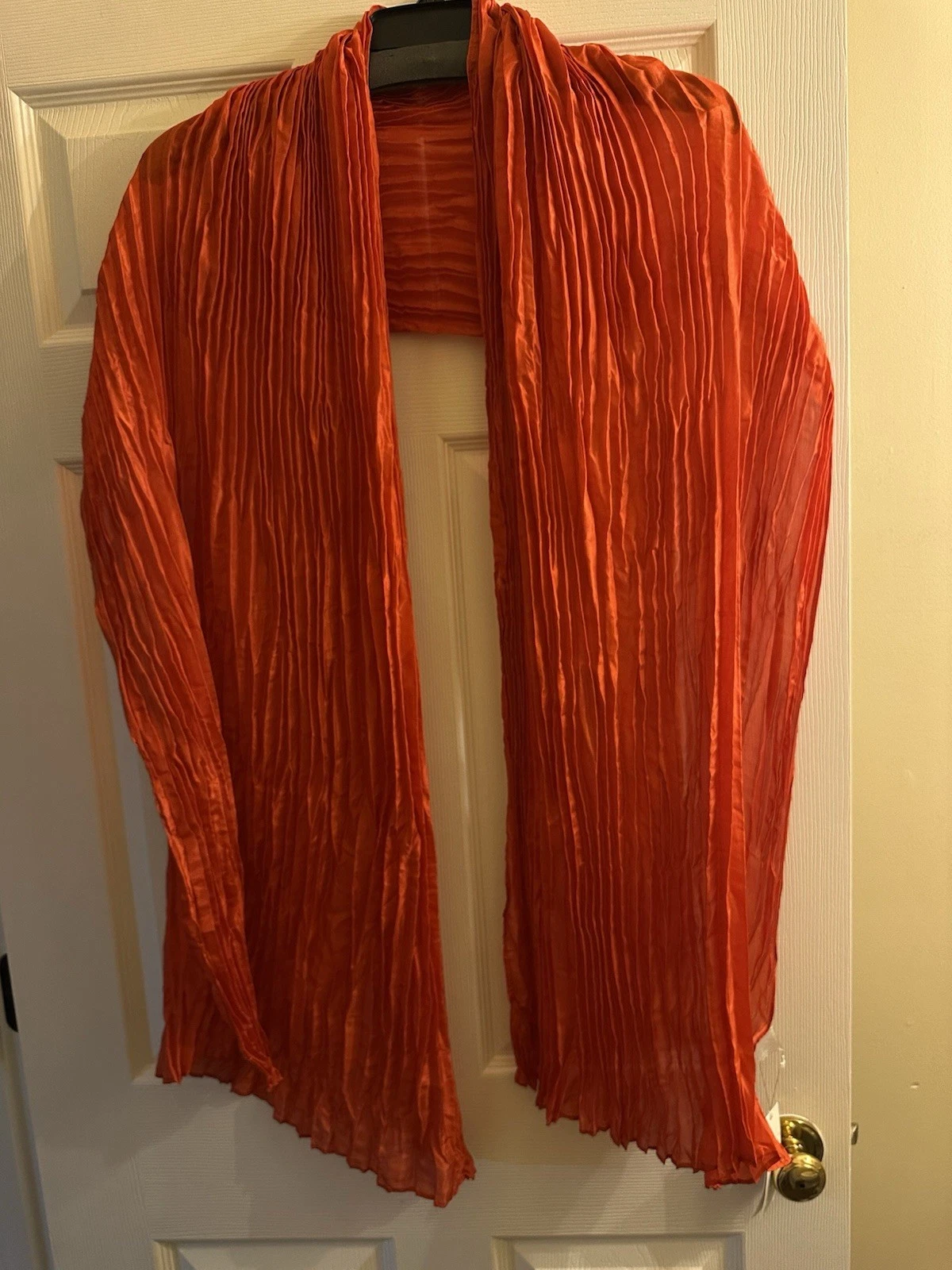 NWT Eileen Fisher Crushed Whisper Silk Scarf Flame Red $128