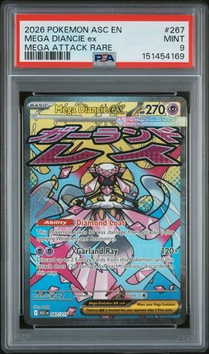 2026 POKEMON ASC EN-ASCENDED HEROES MEGA ATTACK RARE #267 MEGA DIANCIE EX PSA 9