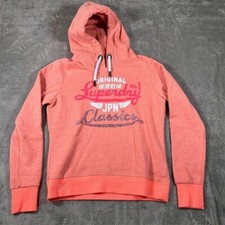 Superdry Hoodie Womens 8 Medium Coral Icarus Duo Pullover Metallic