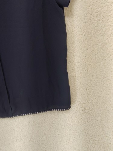 Zara Basic Women Top Large Navy 100% Polyester Short Sleeve Lace Casual Blouse - Picture 5 of 18