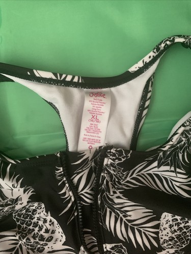 Justice Girls Bathing Suit Black & White Pineapple Print Size XL 2 Piece EUC - Picture 6 of 6