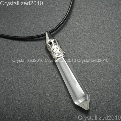 Natural Gemstones Long Hexagonal Pointed Reiki Chakra Pendant Leather Necklace - Picture 32 of 32
