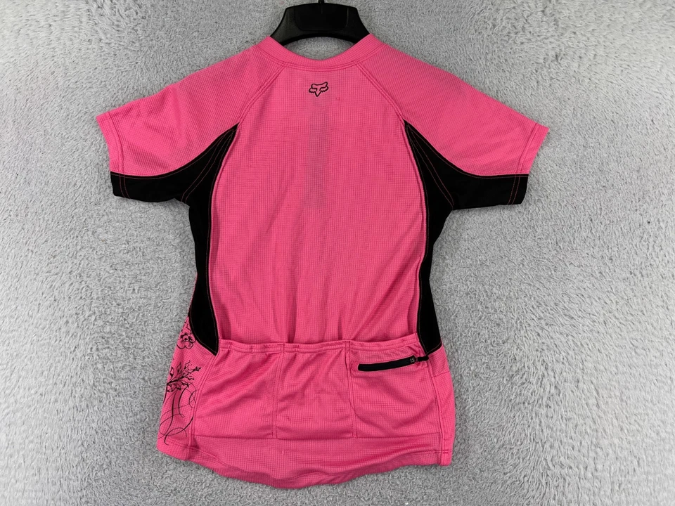 Fox Cycling Jersey Womens Small Pink Black 1/4 Zip Short Sleeve Polyester Floral - Image 2 of 4