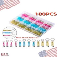180Pcs Heat Shrink Wire Crimp Connectors Ring Terminals AWG 22-10 Waterproof US