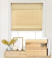 LazBlinds No Tools No Drill Cordless Bamboo Roman Shades 30” W X 54” H