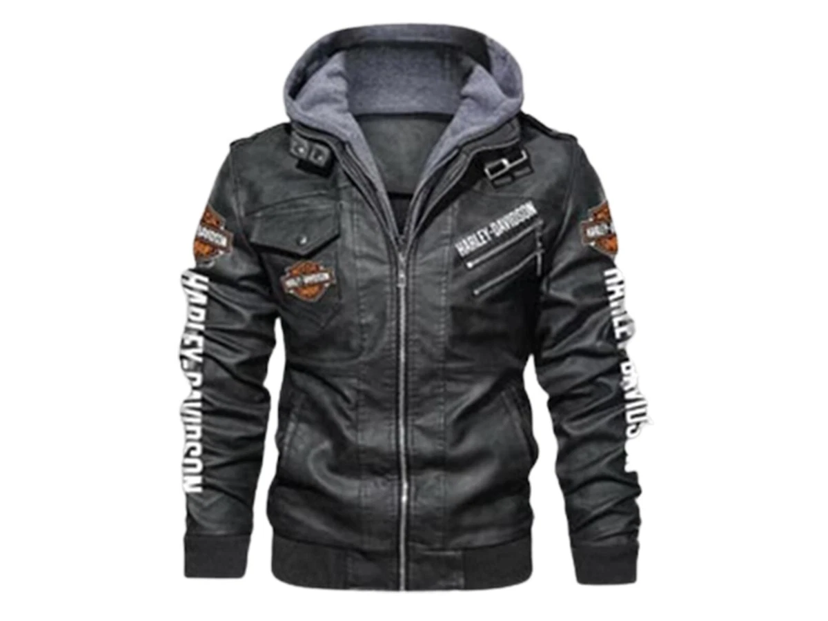 Harley Davidson Hooded Genuine Leather Jacket, Men Motorcycle Black Leather  Jack