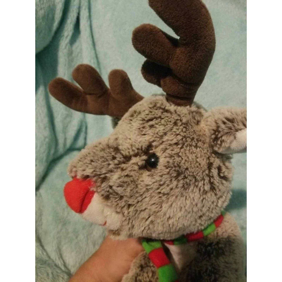 Wild Republic Christmas Plush Reindeer Rudolph 15" Red Nose Red Green Scarf Foto 3 de 4