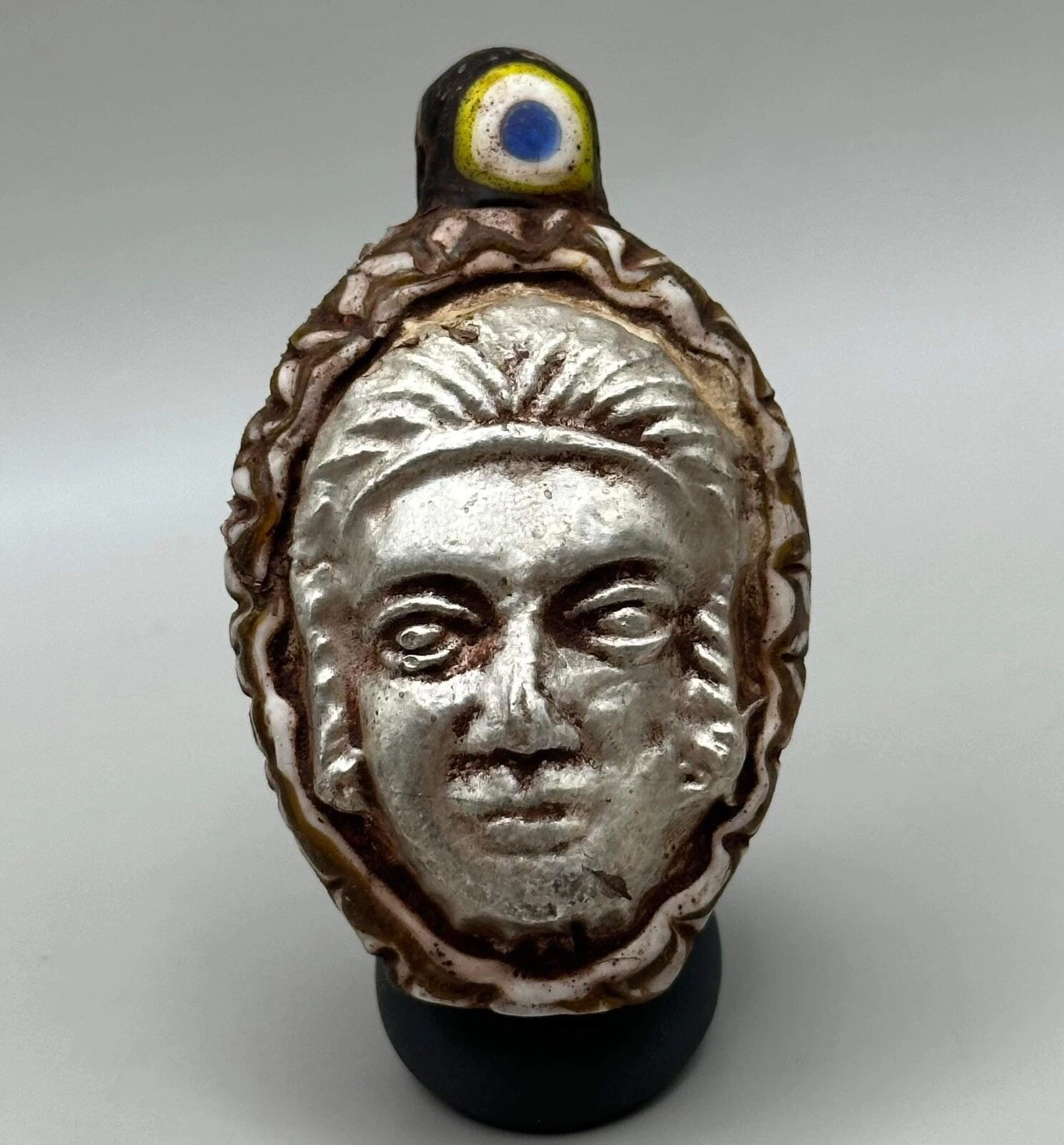 Wonderful Ancient Greek Mosaic Gabri Glass Pendant Unique solid Silver Figure