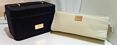 Hugo Boss Koffer + Spiegel Kosmetik Reise Make-up Aufbewahrung Schwarz + Kleine Kosmetiktasche.
