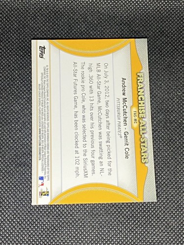 Carta auto firmata Gerrit Cole Pittsburgh Pirates 2012 Bowman cromata #FAS-MC ~ COA - Foto 2 di 3