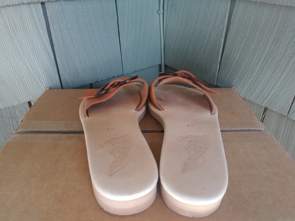 ANCIENT GREEK SANDALS Aglaia Brown Leather Slides Size 37 - Image 4 of 4