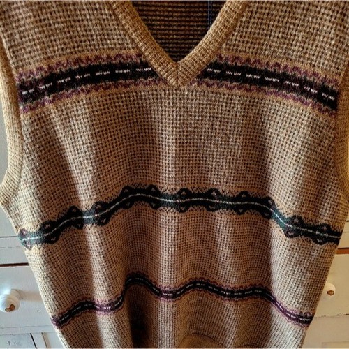 Polo Ralph Lauren Aviator Camel Brown Stripe V Neck Wool Sweater Vest NWT - Picture 4 of 6