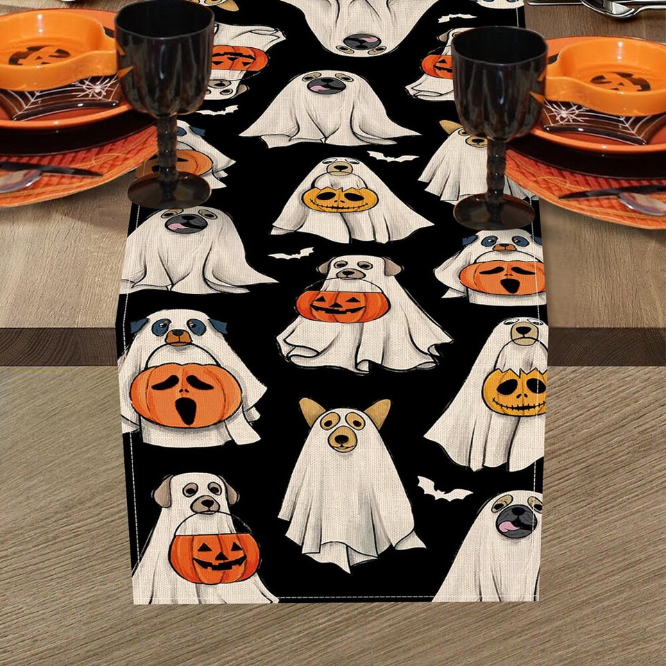 Kitchen Dining Table Decoration Funny Holiday Burlap Ghost Pumpkin Desk