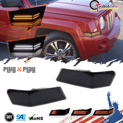 For 07-17 Jeep Patriot Smoked Switchback White Amber LED DRL Turn Signal Lights