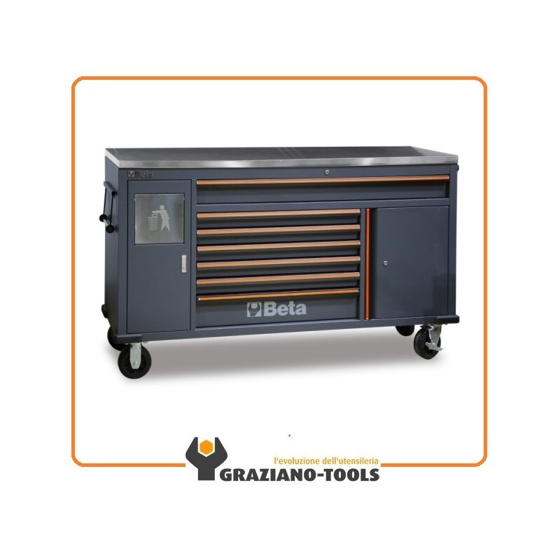 Cassettiera Mobile Work Station Con 7 Cassetti E Cestino Portarifiuti Integrato