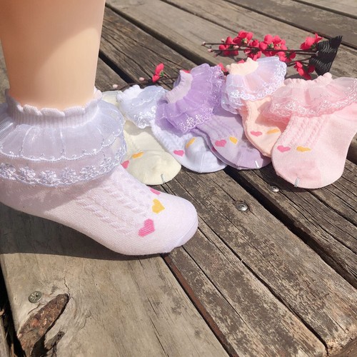 5 Pairs Baby Girls Lace Ruffle Frilly Princess Ankle Socks Set Kids Child Socks - Picture 3 of 13