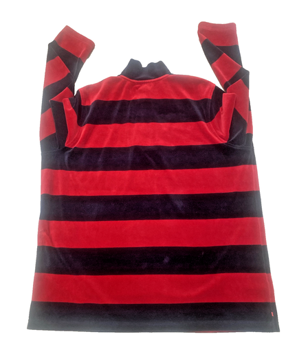 Pullover Vintage Lauren Ralph Lauren Rojo Negro Terciopelo Rugby Rayas Cremallera Talla 2XL - Imagen 6 de 8