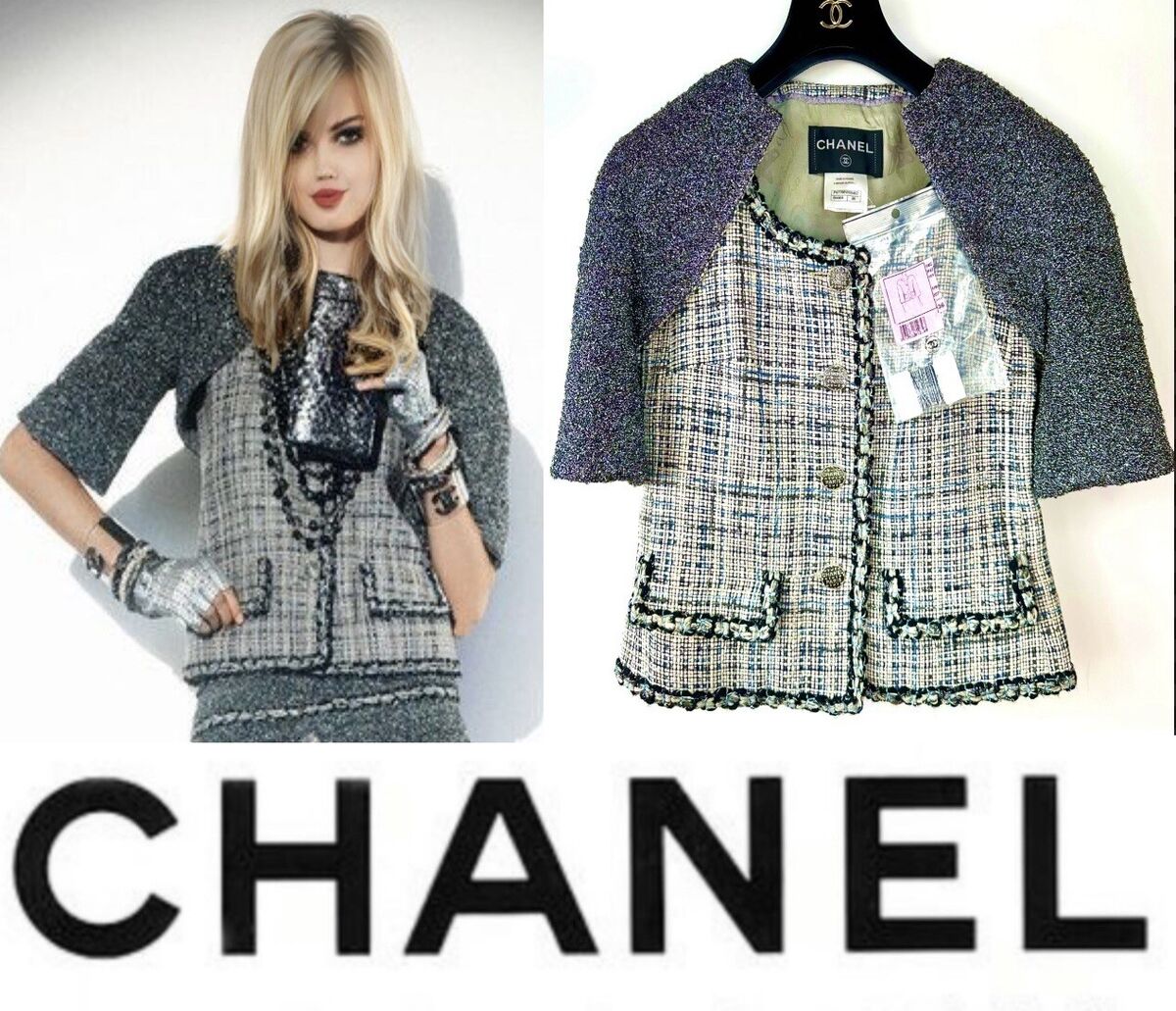 7K Mint Chanel 2014 Gray Pink Sparkle Tweed Lesage Jacket 34 7K Mint Chanel 2014 Gray Pink Sparkle Tweed Lesage Jacket 34