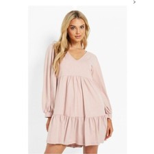 NWT BOOHOO BALLOOM SLEEVE SMOCK DRESS Size US 6 Color ROSE