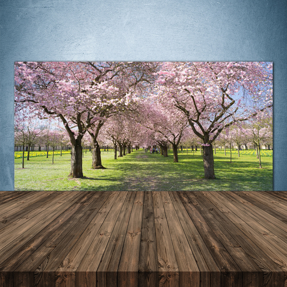 Crédence de cuisine en verre fond de hotte 140x70 panneau mural arbres nature