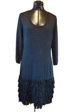 CALVIN KLEIN Size Large Dark Grey Fringed Mid Sleeve Sweater Dress c0ol weather