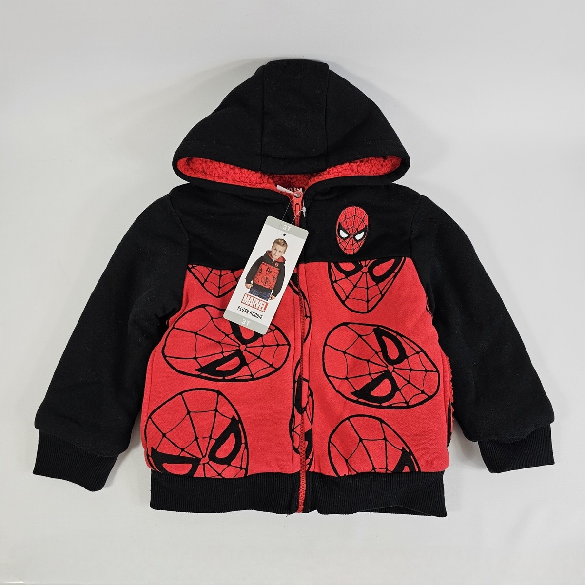 Marvel Spider Man Size 3T Boys Hoodie Red Black Full-Zip Plush Fleece  Jacket NWT
