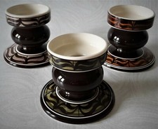 JERSEY POTTERY VINTAGE RETO TRIO OF HAND PAINTED LARGE CANDLESTICKS