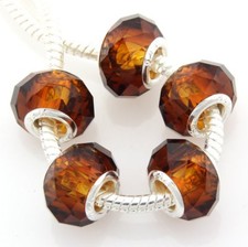 50pcs /Lot Brown Faceted Crystal Glass Beads Fit European Charm Bracelet Z10