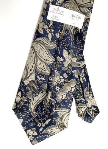 Vintage 90s tie Blue floral Paisley brocade 1990s British mens wear Littlewoods - Picture 3 of 3