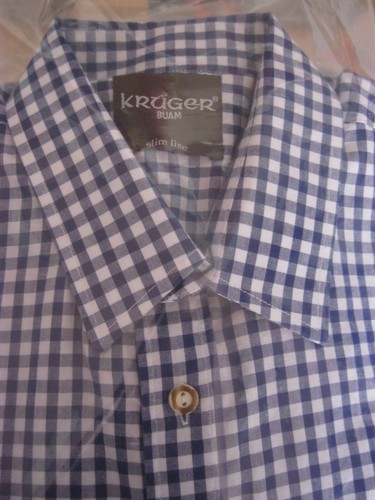 Plaid costume shirt Krüger Buam slim line size L blue white check long sleeve