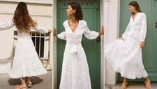 ZARA NEW WOMAN MIDI DRESS WITH CUTWORK EMBROIDERY BELTED WHITE XS-XL 3575/919