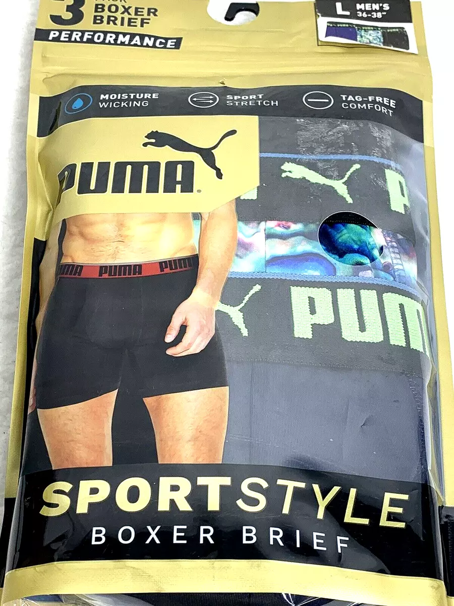 Puma Men's Performance Boxer Briefs Large 3-Pack Sport Style Black/Blue/Tie  Dye