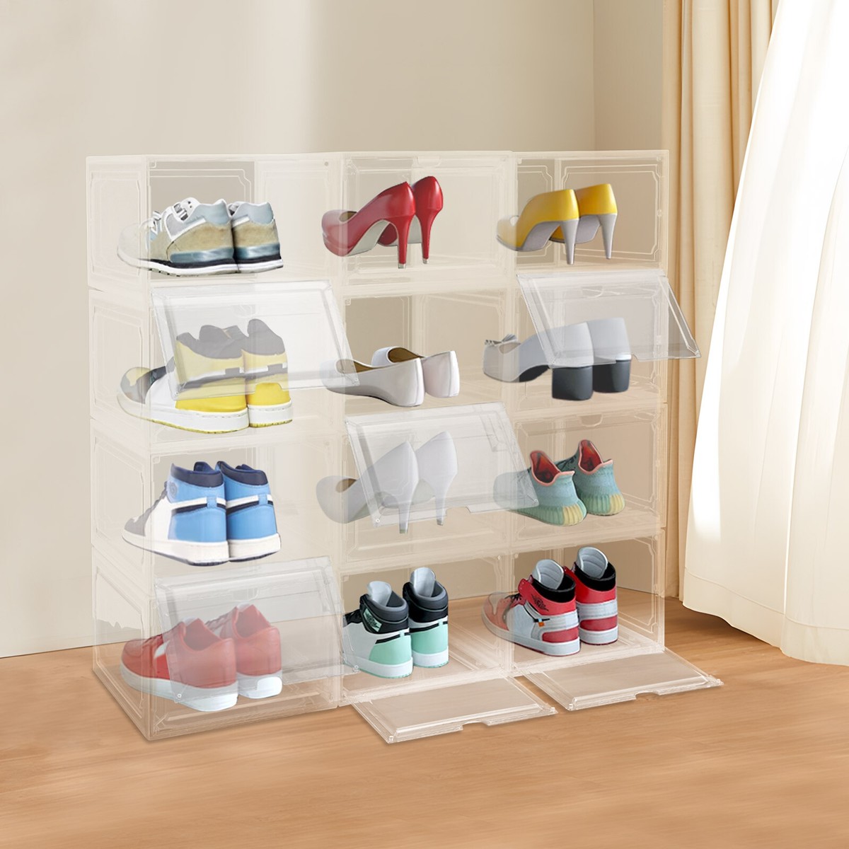 Acrylic Shoe Display Cabinet Shoe Containers Transparent-Front