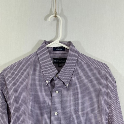Meeting Street Mens Purple White Check Classic End On End Dress Shirt Size 34/35 - Picture 3 of 9
