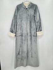 Softies Mandarin Collar Plush Zip-Up Robe Sherpa Trim sz S Women's Gray NWT