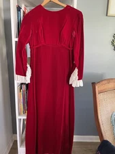 Vintage 60's Lorrie Deb Dress Red Velvet Lace Ruffle Empire waist  Maxi 11/12