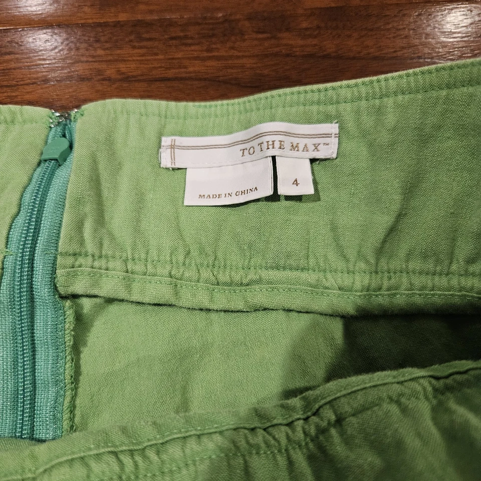 TO THE MAX женщин 4 льняной хлопок капри брюки назад молнии с карманами лайм зеленый - Изображение 2 из 4