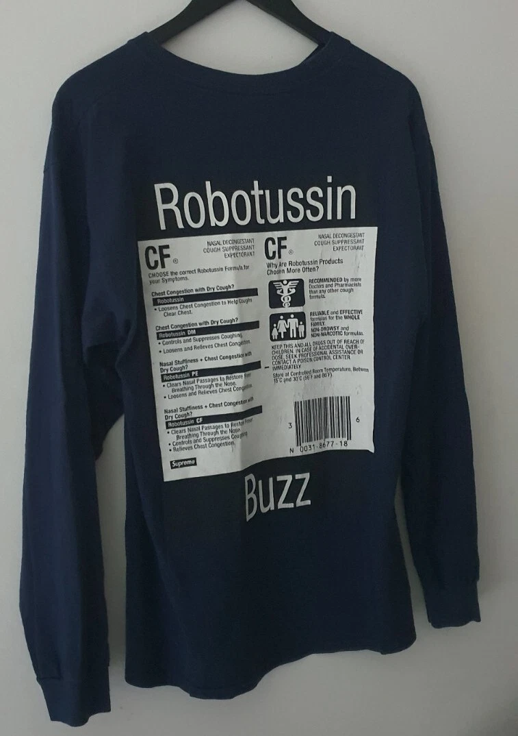 SS13 Supreme Tussin L/S T Shirt Groß Marineblau Lang Arm Robotussin Buzz Selten
