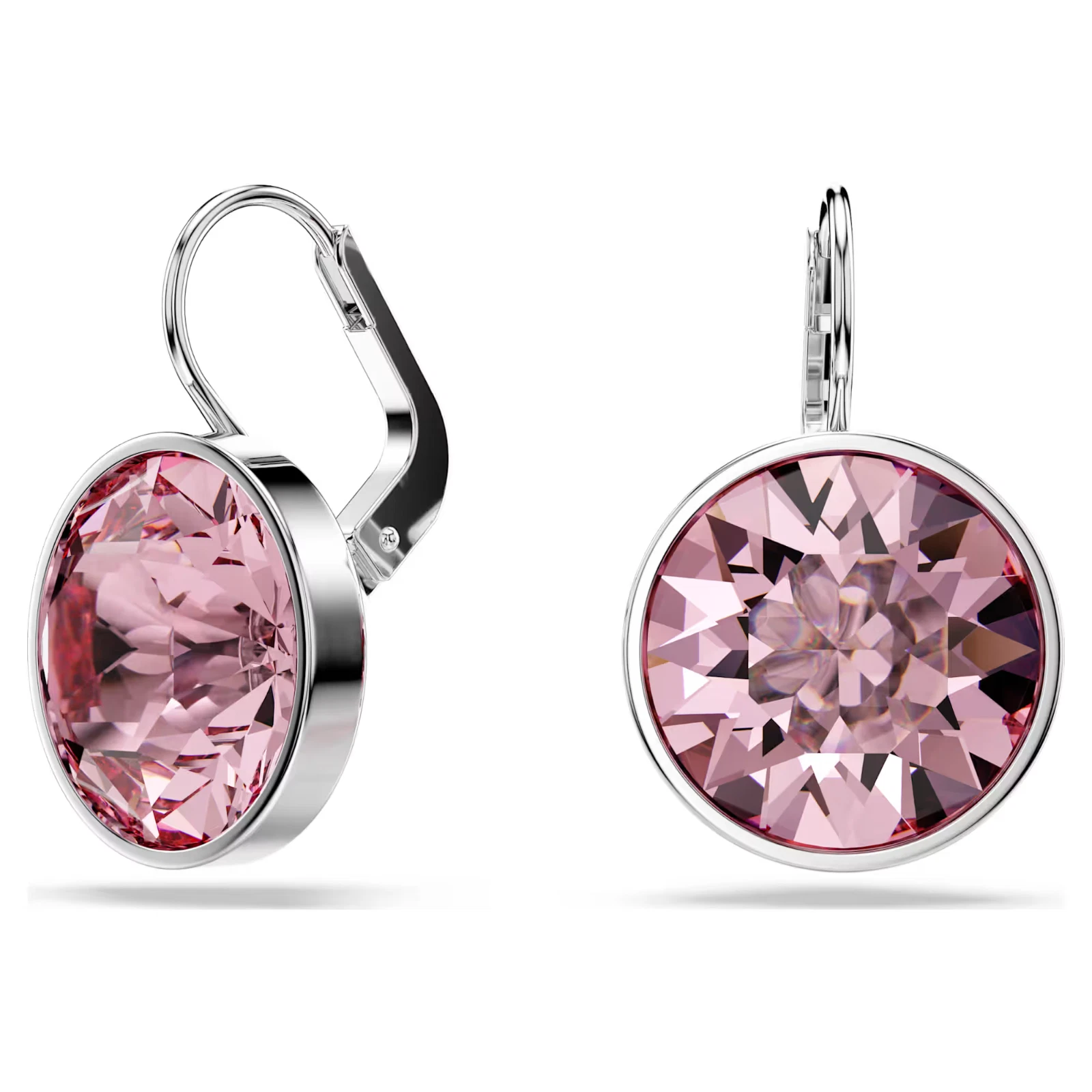 Swarovski BELLA Mini drop earrings Round cut, Pink, Rhodium plated 5724290