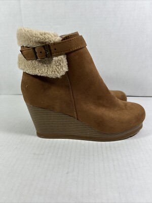 Cheeks Energy Pad Suede Platform Wedge Heel Ankle Boots 8 Medium Chestnut Brown