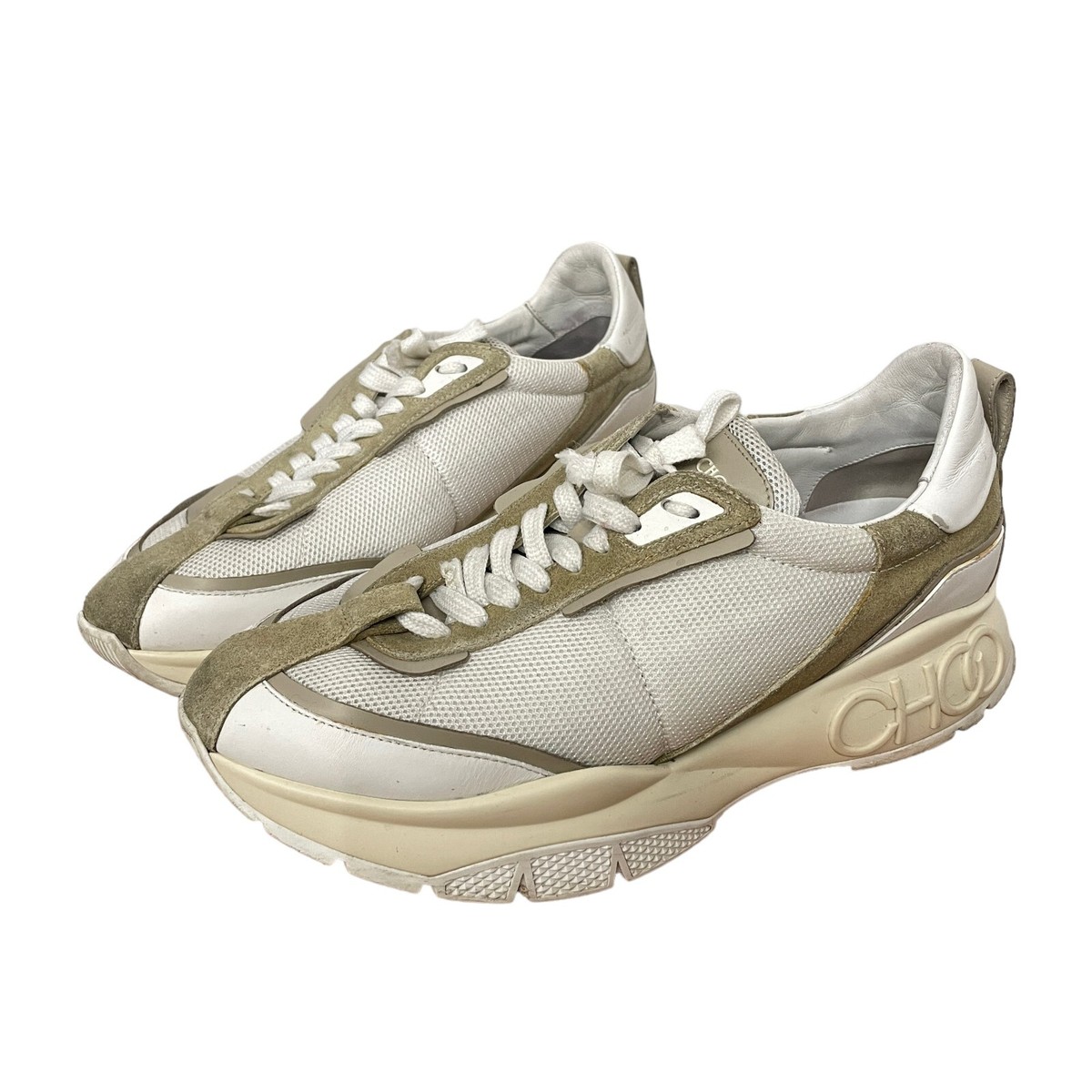 Jimmy Choo Raine Leather Mesh Sneakers Mens Size 43 White