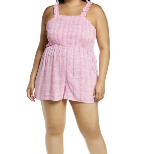 NWT BP. Smocked Bodice Romper In Pink Geodot Plaid Size XL