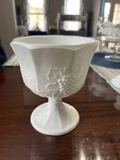 Indiana Glass Milk Glass Compote Pedestal Dish Colony Harvest Grape Pattern