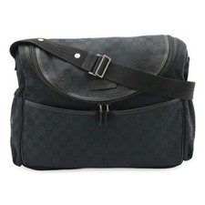 GUCCI GG Borsa da mamma in tela tracolla in pelle nera 123326 GZl1ao4m
