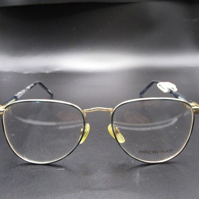 Anthony Martin Gold Tone Blue Marbled Metal Eyeglass Frames 58/17-140 Full Rim