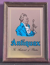 Vintage 1960's Blue Antiquax Polish Advertising Pictorial Mirror Sign Framed