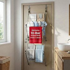 over the Door Clothes Airer, Foldable 10-Bar Drying Rack, Easy to Pull and Open