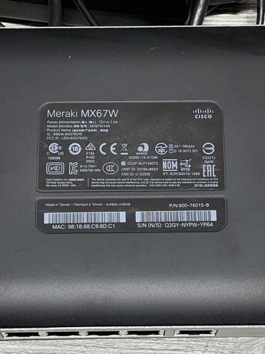 Cisco Meraki MX67W Security Appliance Firewall Router Wireless w/ Power Supply - Afbeelding 6 van 7