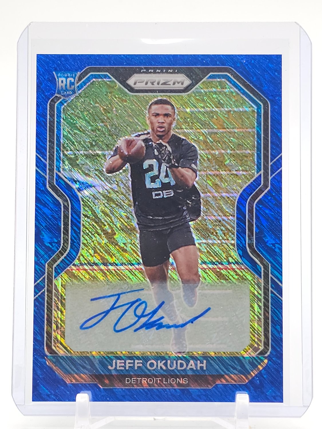 Jeff Okudah Panini Prizm #359 Autograph Blue Shimmer